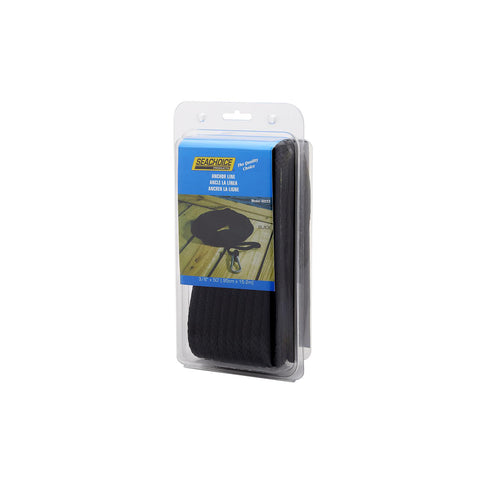Seachoice 40233 Hollow Braid Polypropylene Anchor Line, Black, 3/8″ x 50'