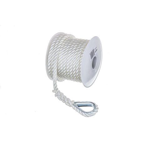 Seachoice 40691 3-Strand Twisted Nylon Anchor Line - White, 3/8″ x 50'