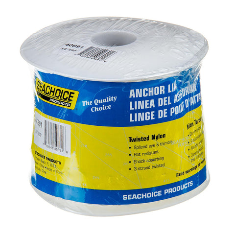 Seachoice 40691 3-Strand Twisted Nylon Anchor Line - White, 3/8″ x 50'