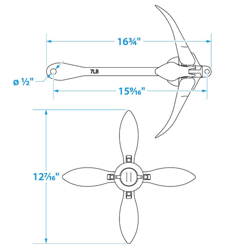 Seachoice 41020 Galvanized Folding Grapnel Anchor, 7 lbs.