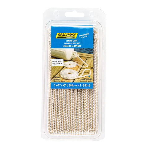 Seachoice Double Braided Nylon Fender Line 1/4″ x 6', Gold/White (2 Per Pack)