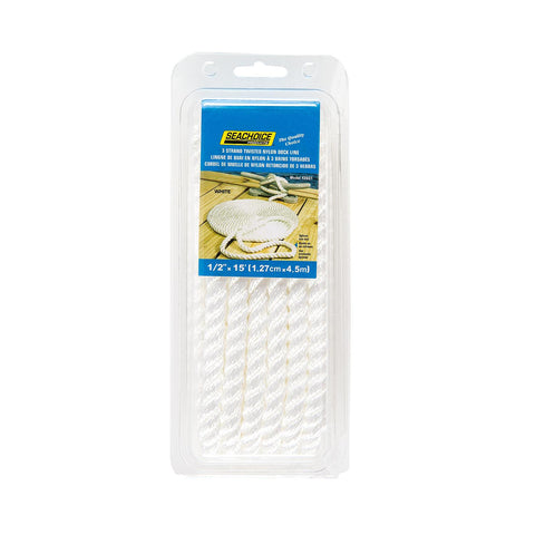 Seachoice 3-Strand Twisted Nylon Dock LineWhite