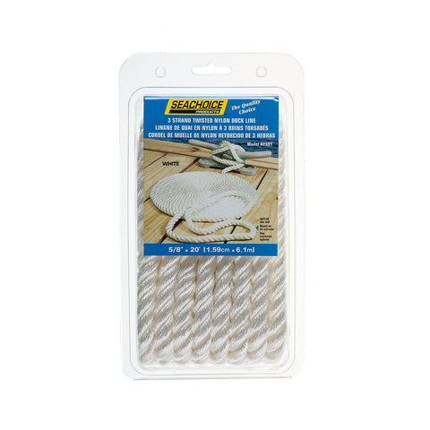 Seachoice 3-Strand Twisted Nylon Dock LineWhite