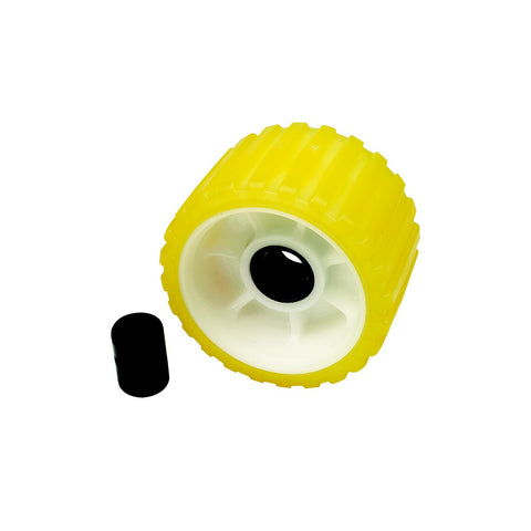 Seachoice Non-Marking TP Yellow Rubber Ribbed Roller 5″ D x 3″ W With 1-1/8″ ID Hole
