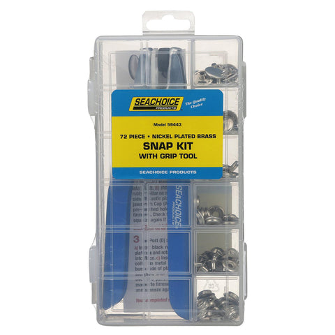 Seachoice 59443 Nickel Plated Brass Snap Kit With Grip Tool - 72 Piece
