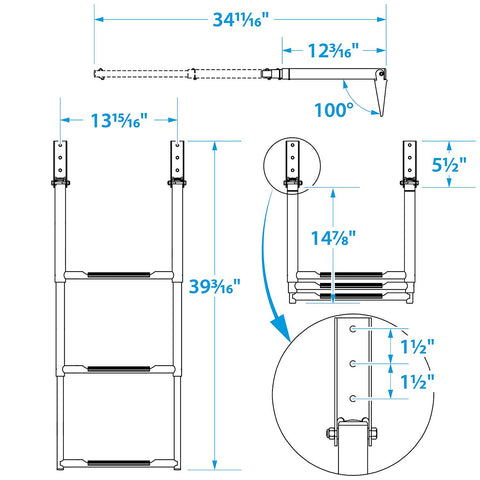 Seachoice Telescoping Ladder Only for Universal Swim Platform With Top Mount Ladder