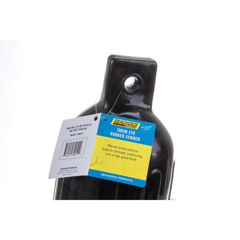 Seachoice 79051 Twin Eye Ribbed Fender, Black, 5.5 x 20″