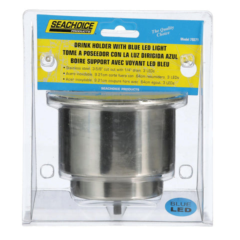 Seachoice 79371 Stainless-Steel Recessed Drink Holder With Blue LED Light