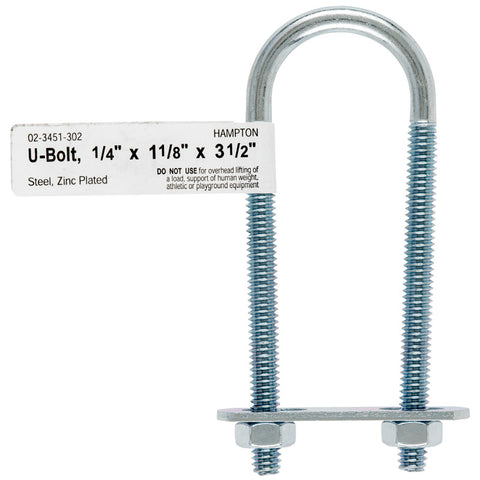 Hampton 1/4 in. X 1-1/8 in. W X 3-1/2 in. L Coarse Zinc-Plated Steel U-Bolt, Pack of 10