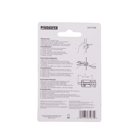 ProSource CL-199-PS Barrel Bolt, Steel, Zinc