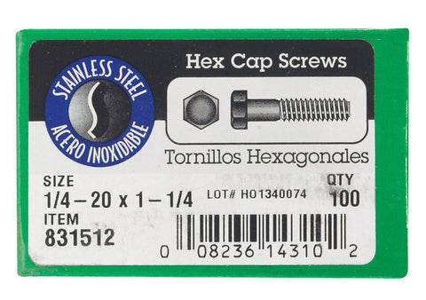 Hillman Hillman Stainless Steel Coarse Hex Head Cap Screw 1/4-20 in. Dia. x 1-1/4 in. L 100 box