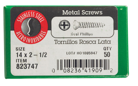 Hillman Oval Sharp Sheet Metal Screws 2-1/2 in. L Stainless Steel No. 14 Phillips 50 per box