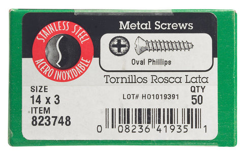Hillman Oval Sharp Sheet Metal Screws 3 in. L Stainless Steel No. 14 Phillips 50 per box