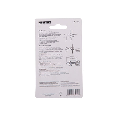 ProSource CL-201-PS Barrel Bolt, 0.31 Dia in Bolt Head, 2-1/2 in L Bolt, Steel, Zinc Plated