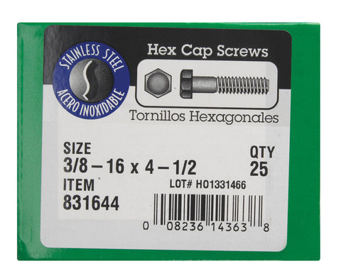 Hillman Hillman Stainless Steel Coarse Hex Head Cap Screw 3/8-16 in. Dia. x 4-1/2 in. L 25 box