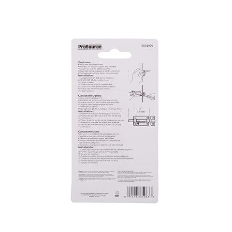 ProSource CL-203-PS Barrel Bolt, 0.31 Dia in Bolt Head, 3 in L Bolt, Steel, Zinc Plated