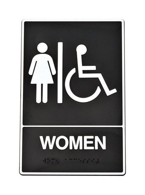 Hy-Ko English 9 in. H x 6 in. W Plastic Sign Women (Handicap, Braille)