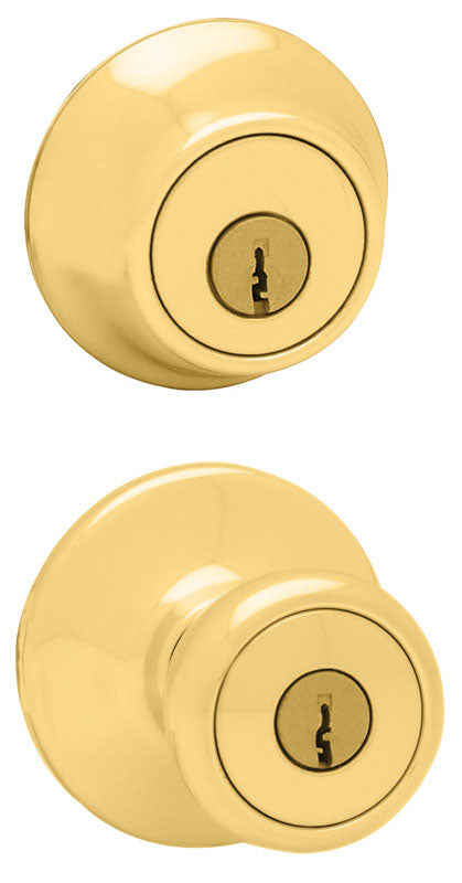 Kwikset Tylo Entry Lock and Single Cylinder Deadbolt Polished Brass Steel 3 Grade Left Handed,