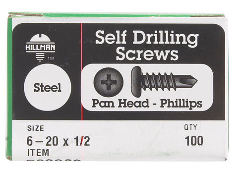 Hillman Pan Head Phillips Drive Self Drilling Screws Steel 6-20 x 1/2 in. L 100 per box