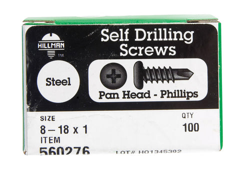 Hillman Pan Head Phillips Drive Self Drilling Screws Steel 8-18 x 1 in. L 100 per box