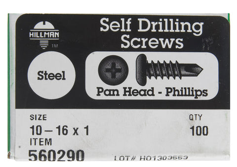 Hillman Pan Head Phillips Drive Self Drilling Screws Steel 10-16 x 1 in. L 100 per box