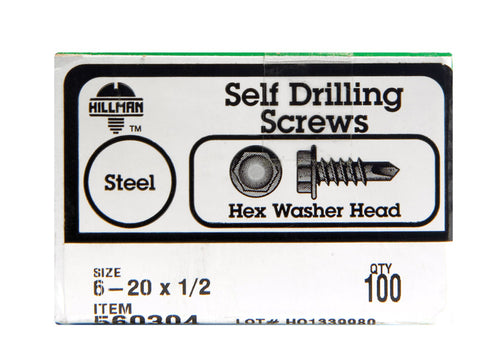 Hillman Hex Washer Hex Drive Self Drilling Screws Steel 6-20 x 1/2 in. L 100 per box