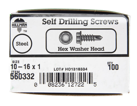 Hillman Hex Washer Hex Drive Self Drilling Screws Steel 10 x 1 in. L 100 per box
