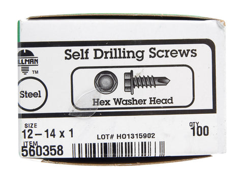 Hillman Hex Washer Hex Drive Self Drilling Screws Steel 12-14 x 1 in. L 100 per box