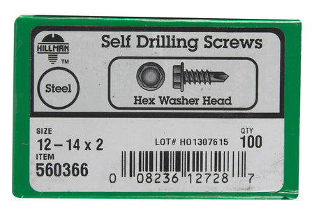 Hillman Hex Washer Hex Drive Self Drilling Screws Steel 12-14 x 2 in. L 100 per box