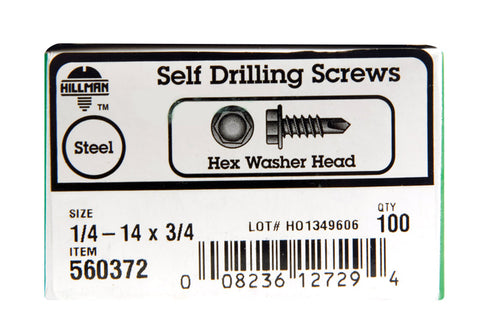 Hillman Hex Washer Hex Drive Self Drilling Screws Steel 1/4-14 x 3/4 in. L 100 per box