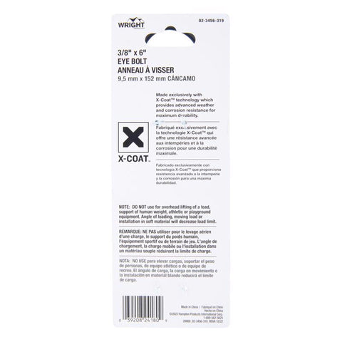 Wright 3/8 in. X 6 in. L Black Steel Eyebolt Nut Included