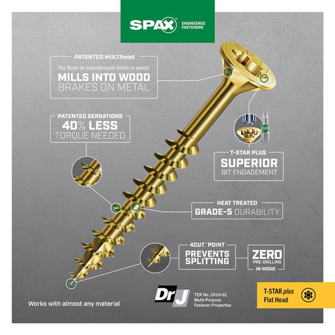 SPAX Multi-Material No. 8 in. X 1-1/2 in. L T-20+ Flat Head Serrated Construction Screws