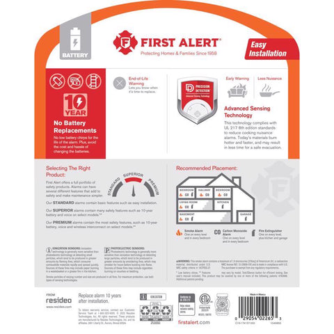 First Alert 10 Year Battery-Powered Ionization Smoke Detector 1 pk, Pack of 4