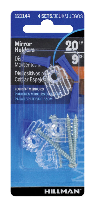 Hillman AnchorWire Acrylic Single Mirror Holder Kit 4 pk
