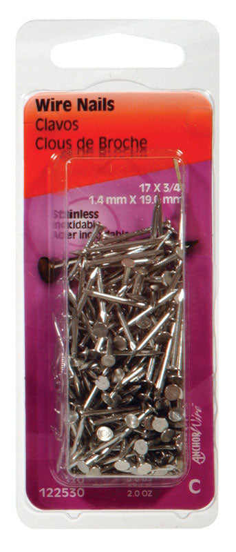 Hillman 17 Ga. 3/4 in. L Stainless Steel Wire Nail 2 oz.