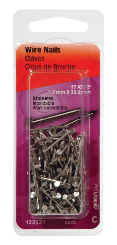 Hillman 17 Ga. 7/8 in. L Stainless Steel Wire Nail 2 oz.