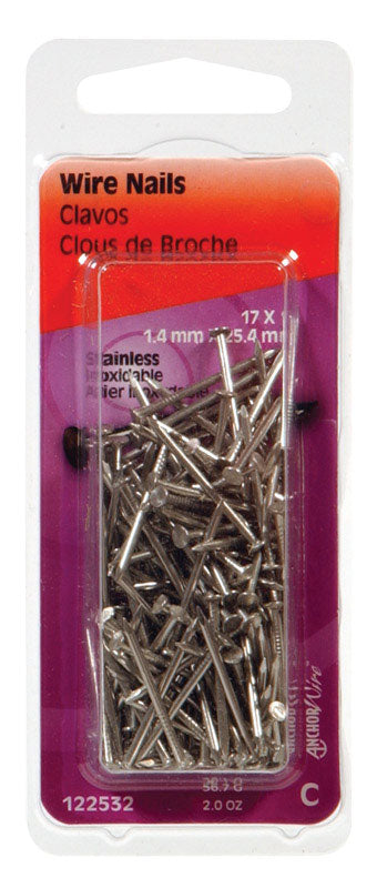 Hillman 17 Ga. 1 in. L Stainless Steel Wire Nail 2 oz.