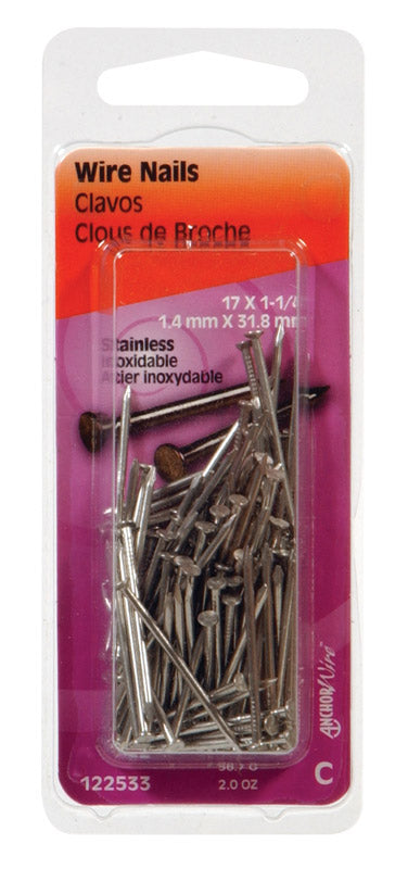 Hillman 17 Ga. 1-1/4 in. L Stainless Steel Wire Nail 2 oz.