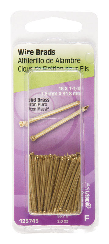 Hillman 16 Ga. x 1-1/4 in. L Brass Brad Nails 1 pk 2 oz.