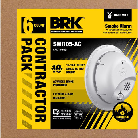 BRK SMI105-AC Hard-Wired w/Battery Back-up Ionization Smoke Detector 6 pk