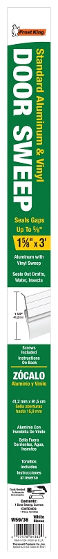Frost King W59/36H Door Sweep, 36 in L, 1-5/8 in W, Aluminum Flange, Vinyl Insert