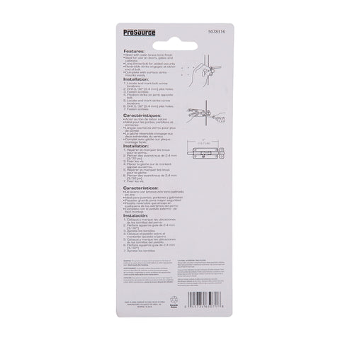 ProSource 20487CZB-PS Barrel Bolt, 0.31 Dia in Bolt Head, 5 in L Bolt, Steel, Satin Brass Tone