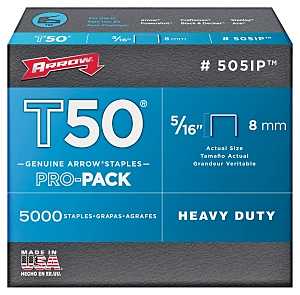 Arrow T50 Series 505IP Staple, 3/8 in W Crown, 5/16 in L Leg