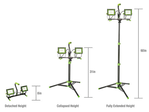 PowerSmith PWLD100T Dual-Head Work Light With Tripod, 120 V, 90 W, 2-Lamp, LED Lamp, 10000 Lumens, 5000 K Color Temp