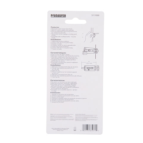 ProSource BH-101-PS Lockable Barrel Bolt, 0.31 Dia in Bolt Head, 4 in L Bolt, Steel, Satin Brass