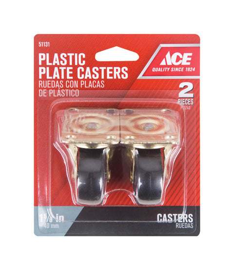 Ace Plastic Caster Wheel with Plate 1-4/5 in. H x 1-4/5 in. W x 1-5/8 in. Dia. 50 lb. Black 2 pk