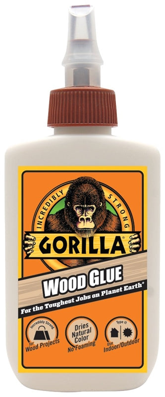 Gorilla 6202003 Wood Glue, 4 oz, Bottle, Light Tan, Milky, Liquid