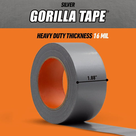 Gorilla 105634 Duct Tape, 30 yd L, 1.88 in W, Polyethylene-Coated Cloth Backing, Silver