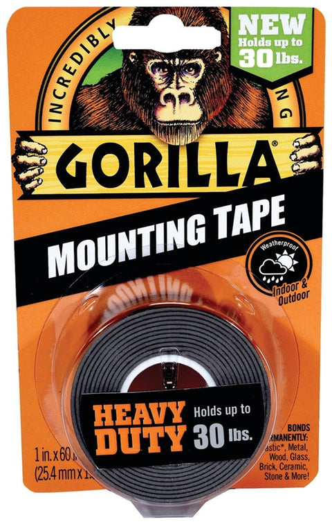Gorilla 6055002 Heavy-Duty Mounting Tape, 60 in L, 1 in W, Black