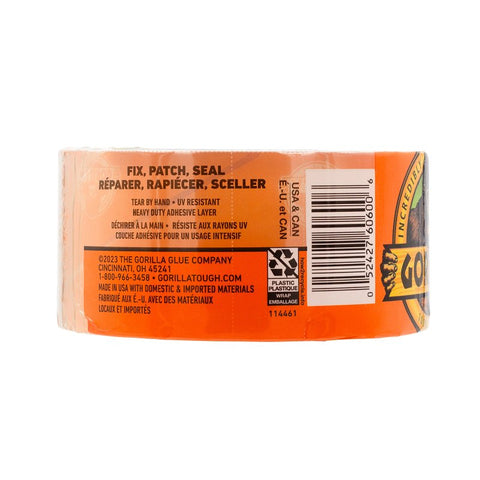 Gorilla 6060002 Tape, 18 yd L, 1.88 in W, Ethylene Copolymer Backing, Crystal Clear